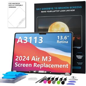 LHM A3113 استبدال الشاشة لـ MacBook Air 13 "M3 2024 (EMC 8611) 13.6 بوصة 2560x1664 شاشة LCD كاملة مع مجموعة الإصلاح (A3113-MIDNIGHT)