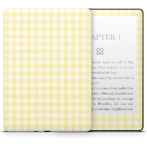 ZOOMHITSKINS Kindle Skin Compatible with Kindle Paperwhite Gen 12 (2024), Yellow White Checkered Chessboard Cute, Easy Bubble-Free 3M Vinyl Skin Decal Accessories, Made in The USA