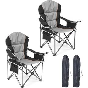 Oversized Camping Chair for Adults, Portable Folding Chair Heavy Duty, Support 500 LBS Steel Frame Padded Chair with Cup Holder Cooler Bag, Blue