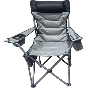 Oversized Double Camping Chair with Pillow,Folding Loveseat,Heavy Duty Quad Fold Chair,Outdoor Camping Couch Double Chair with Large Cup Holders-Supports 650 LBS,Grey Blue