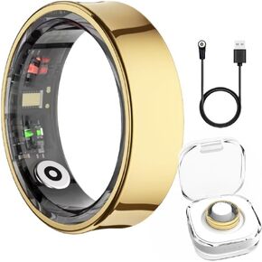 Smart Health Ring for Women Men Fitness Tracker with Heart Rate, Blood Oxygen, Blood Pressure, Sleep Monitoring, Step Counting, IP68 Waterproof for iPhone and Android, No Subscription Fee(Gold, 9)