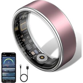 Smart Ring for Women & Men - IP68 Waterproof Fitness Tracker with Long Lasting Batteries, 28-Language App, Sleep/Step/Heart Rate Monitor, Compatible with iOS & Android (Pink, 10)