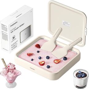 Rolled Ice Cream Maker, Felizbebe Instant Ice Cream Roller Maker Tray with Lid and 2 Spatulas, Food Grade SUS316 Stainless Steel Cool Plate for Fun Family Activities, DIY Parent-Child Time