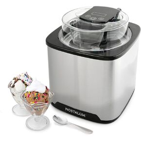 Nostalgia 2-Quart Electric Ice Cream Maker – Make Homemade Ice Cream, Gelato, Sorbet & Frozen Yogurt – No Salt/Ice Needed, Digital Controls, Mix-In Chute & Freezing Gel Canister – Stainless Steel