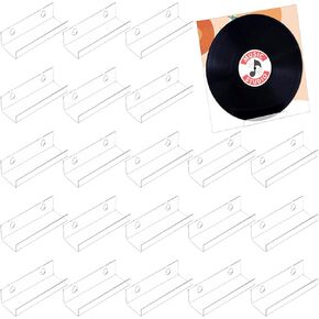 20 PCS Vinyl Record Shelf Clear Acrylic Wall Mount Shelves Album Record Holder Invisible Vinyl Album Display Floating CD Rack Storage Hanger for Home Office Bedroom Living Room