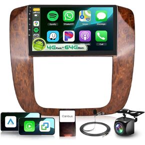 8 Core 4G+64G CAR Radio for GMC Yukon Tahoe Suburban Chevrolet Silverado 2007-2013 Android 13 Upgrade مع DSP/Carplay/Android Auto ، Sellrich 9 "شاشة تعمل باللمس BT5.0 FM/RDS كاميرا احتياطية