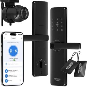Smart Mortise Lock with WiFi Camera | European DIN Standard (Not ANSI Compatible) | Keyless Entry Door Lock with Handle, Card, Fingerprint, Code | Digital Front Door Lock Set
