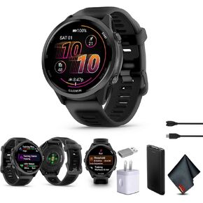 Garmin Forerunner 570 Running Smartwatch, 47MM WiFi, GPS Fitness Smart Watch for Men and Women, Slate Gray Aluminum with Translucent Black/Black Band​ Bundle with P-Bank + More
