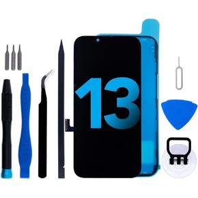 for iPhone 13 Screen Replacement kit, 6.1" LCD Display Touch Digitizer Assembly with Frame Adhesive and Repair Tools (Model A2633/A2482/A2631/A2634/A2635)