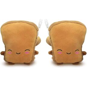 USonline911 1 Pair Cute Cartoon Toast Soft Hand Warmer USB Heating Fingerless Gloves Mitten