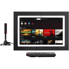 10.1 inch Smart Kitchen TV with ATSC Tuner, Android 14 System, Built-in Google TV, Google Play Store, Digital Calendar, Digital Picture Frame and Video Call, 1280x800 Resolution, Touch Screen