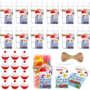24 Set Fishing Candy Little Tackle Boxes for Birthday Party Favors with 24 Fishing Bobber 24 Thank You Cards for Making My Party Reel Fun Gone Fishing Theme Supplies Fishing Decorations (24)