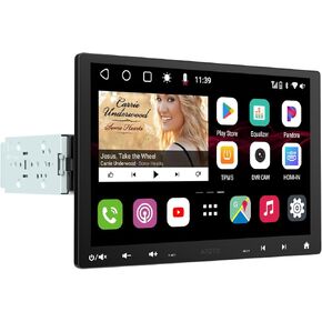 ستيريو سيارة شاشة عائمة 10 بوصة ، راديو سيارة فردية ودافعة مزدوجة مع 4G LTE/Dual BT ، 4G+32G ، Carplay/Android Auto ، 36 EQ & DSP ، SCVC/LRV/Microphone