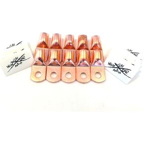 Sky High Car Audio (10) 1/0 Gauge Copper Ring Terminals 3/8" White Heat Shrink Tubing LUGS