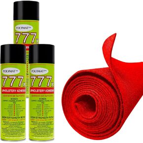 12FT x 3.75FT Red Carpet ROLL + 3 CANS of 777 Glue for Polymat Series 35 Latex Backed Carpet