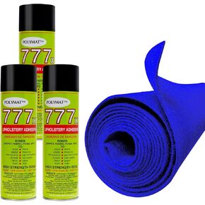 12FT x 3.75FT Blue Carpet ROLL + 3 CANS of 777 Glue for Polymat Series 35 Latex Backed-Carpet