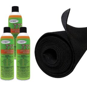 Polymat 10 FT x 45" Black + 3 CANS 777LV Spray Glue Grey Non Woven Felt Fabric Roll comp w/SubWoofer Speaker Box Enclosure Carpet and Trunk, Crafts, Multipurpose Liner, Latex Backed Felt Carpet