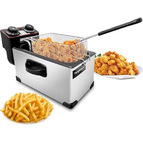 المقلاة العميقة مع سلة ، يانغبوان 3L 1300W المقلي الصغير العميق للاستخدام المنزلي ، وعاء المقلاة مع التحكم في درجة الحرارة ، والتحكم في الموقت ، وغطاء نافذة ، ووزن كهربائي من الفولاذ المقاوم للصدأ ، مقلاة عميقة للمطعم