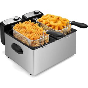 المقلاة العميقة ، 2 سلال ، مقلاة زيت كهربائي مع 5.4qt/6l ، 3000 واط التحكم في درجة حرارة قابلة للتعديل ، غطاء مع نافذة مشاهدة ومرشح خالٍ من الرائحة ، الفولاذ المقاوم للصدأ ، مثالي للمطبخ ، أسماك القلي