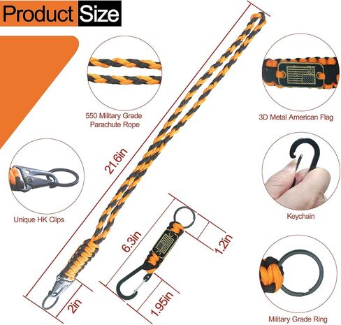 2/4/6Pcs Heavy Duty Paracord Lanyard with USA Flag,Key Lanyard for Keys for Men,Parachute Rope Necklace Keychains in Saudi Arabia