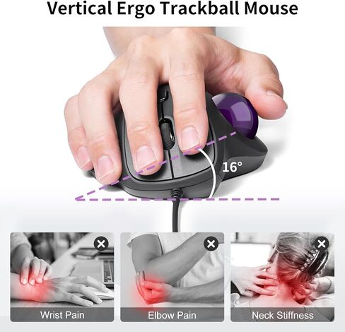 SANWA Wired Ergonomic Trackball Mouse, Optical Vertical Rollerball Mice, Silent Buttons, 34mm Trackball, 600/800/1200/1600 DPI, Compatible with MacBook, Laptop, Computer, Windows, macOS, Purple in Kuwait