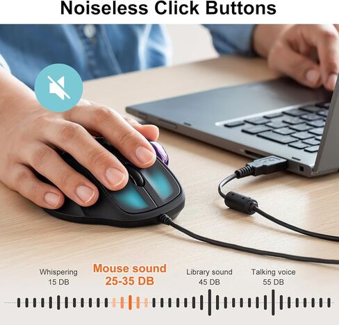 SANWA Wired Ergonomic Trackball Mouse, Optical Vertical Rollerball Mice, Silent Buttons, 34mm Trackball, 600/800/1200/1600 DPI, Compatible with MacBook, Laptop, Computer, Windows, macOS, Purple in Kuwait
