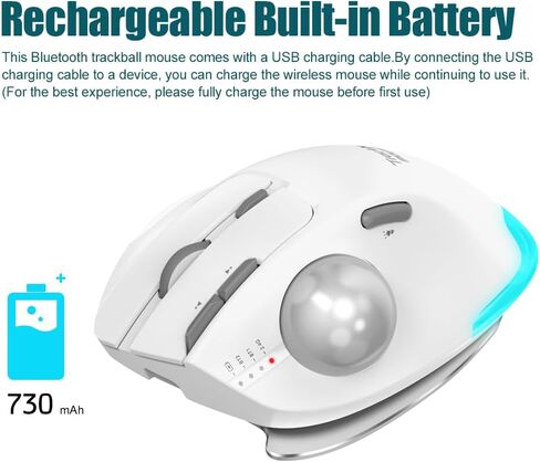 zelotes Trackball Mouse,Rechargeable Wireless Bluetooth Mouse,4800 DPI (5-Level Adjustable), Dual Mode (BT 5.0/3.0 + 2.4G USB Receiver),LED Lighting,Ergonomic Design,for Laptop, PC, Pad (Black) in Saudi Arabia