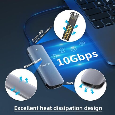 محول حاوية M.2 NVMe SSD بدون أدوات، حافظة NVMe SSD من الألومنيوم لمفتاح M-Key B&M-Key، 10 جيجابت في الثانية USB 3.2 Gen2 M.2 NVMe صندوق قارئ محرك الحالة الصلبة (يناسب فقط NVMe 2230/2242 / 2260/2280) in Kuwait