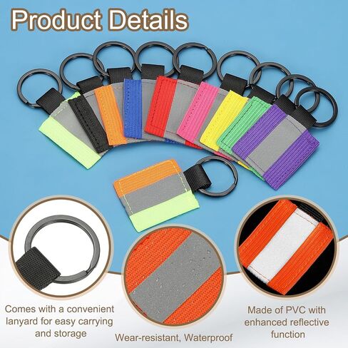PATIKIL 16 Pcs Reflective Keychain, Reflective Strips High Visibility Safety Keychain Tags Lanyards Pendants Bright Zipper Pulls Waterproof for Backpack Running Cycling in Saudi Arabia