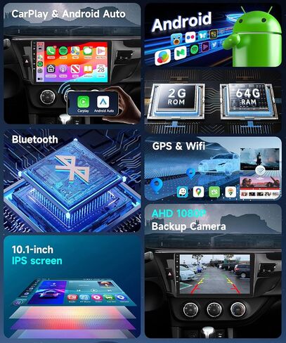 2G+64G لسيارة Toyota Corolla/Levin 2014-2017 Android Car Stereo مع Apple Car Play Wireless Android Auto، podofo 10.1 بوصة تعمل باللمس وراديو السيارة بلوتوث مع نظام تحديد المواقع HiFi WiFi وكاميرا احتياطية MirrorLink in Saudi Arabia
