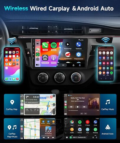 2G+64G لسيارة Toyota Corolla/Levin 2014-2017 Android Car Stereo مع Apple Car Play Wireless Android Auto، podofo 10.1 بوصة تعمل باللمس وراديو السيارة بلوتوث مع نظام تحديد المواقع HiFi WiFi وكاميرا احتياطية MirrorLink in Saudi Arabia