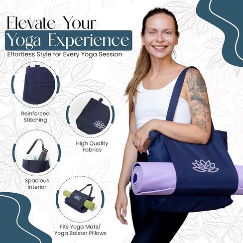 Yoga Mat Bag (17" x 13.75" x 5") - Sturdy Canvas Yoga Mat Carrier Bag For SMALL Or MEDIUM Sized Mats - Your Versatile Tote Yoga Bag with Strap for Travel in Saudi Arabia