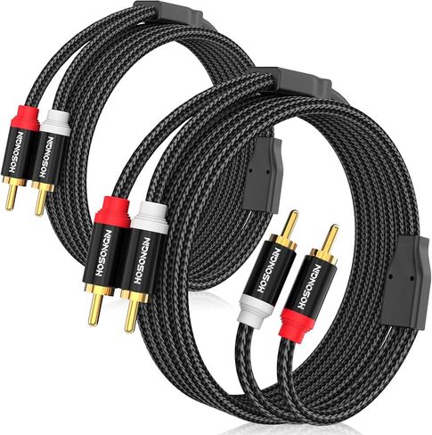 Short RCA Stereo Audio Cable 2 Pack, HOSONGIN 2 RCA Male to 2 RCA Male, High Elasticity PVC Jacket Gold-Plated Plug Double Shielding Cable, 1.6 Feet in Saudi Arabia