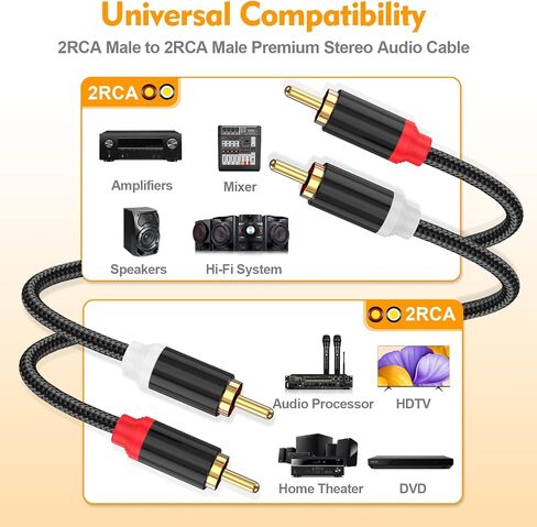 Short RCA Stereo Audio Cable 2 Pack, HOSONGIN 2 RCA Male to 2 RCA Male, High Elasticity PVC Jacket Gold-Plated Plug Double Shielding Cable, 1.6 Feet in Saudi Arabia
