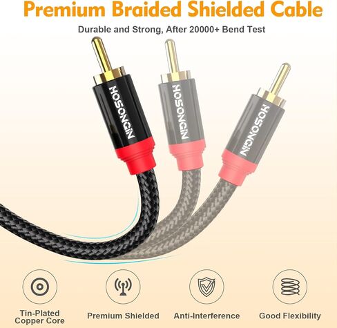 Short RCA Stereo Audio Cable 2 Pack, HOSONGIN 2 RCA Male to 2 RCA Male, High Elasticity PVC Jacket Gold-Plated Plug Double Shielding Cable, 1.6 Feet in Saudi Arabia