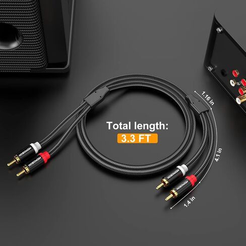 Short RCA Stereo Audio Cable 2 Pack, HOSONGIN 2 RCA Male to 2 RCA Male, High Elasticity PVC Jacket Gold-Plated Plug Double Shielding Cable, 1.6 Feet in Saudi Arabia