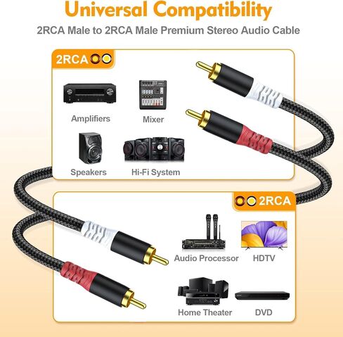 Short RCA Stereo Audio Cable 2 Pack, HOSONGIN 2 RCA Male to 2 RCA Male, High Elasticity PVC Jacket Gold-Plated Plug Double Shielding Cable, 1.6 Feet in Saudi Arabia