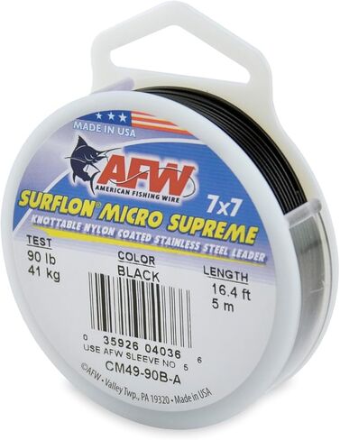 American Fishing Wire Surflon Micro Supreme, Nylon Coated 7x7 Stainless Steel Leader Wire, 26 lb Test, 018" Diameter, Camo, 5 m in Kuwait