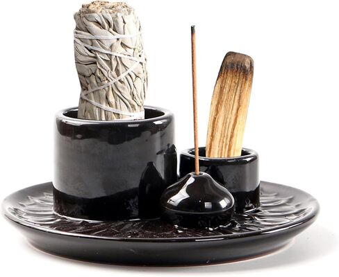 Meltset M Palo Santo Holder, Incense Stick Holder, Sage Holder for Burning, 4 in 1 Ceramic Incense Holder Candle Holder Ash Catcher Smudge Stick Holder for Meditation Yoga Room (White) in Saudi Arabia