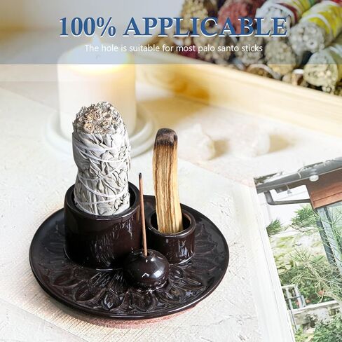 Meltset M Palo Santo Holder, Incense Stick Holder, Sage Holder for Burning, 4 in 1 Ceramic Incense Holder Candle Holder Ash Catcher Smudge Stick Holder for Meditation Yoga Room (White) in Saudi Arabia