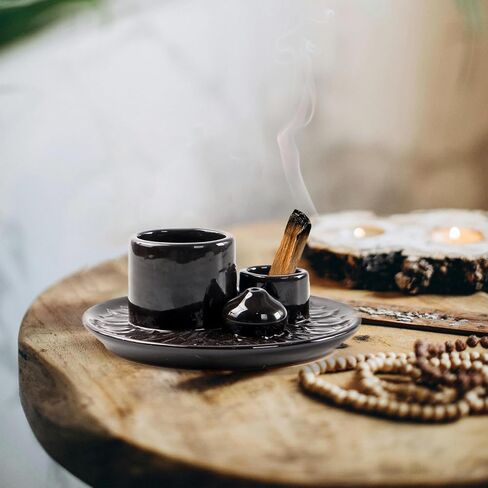 Meltset M Palo Santo Holder, Incense Stick Holder, Sage Holder for Burning, 4 in 1 Ceramic Incense Holder Candle Holder Ash Catcher Smudge Stick Holder for Meditation Yoga Room (White) in Saudi Arabia