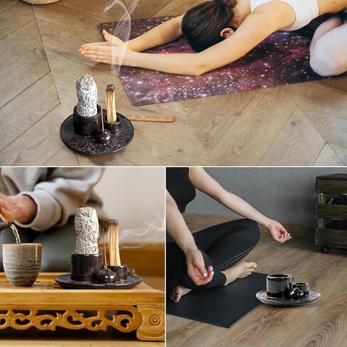 Meltset M Palo Santo Holder, Incense Stick Holder, Sage Holder for Burning, 4 in 1 Ceramic Incense Holder Candle Holder Ash Catcher Smudge Stick Holder for Meditation Yoga Room (White) in Saudi Arabia
