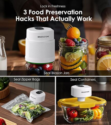 Mason Jar Vacuum Sealer Kit, 3-in-1 Automatic Electric Food Vacuum Sealer Machine for Canning Jars & Zipper Bags, Auto-stop (White) in Saudi Arabia