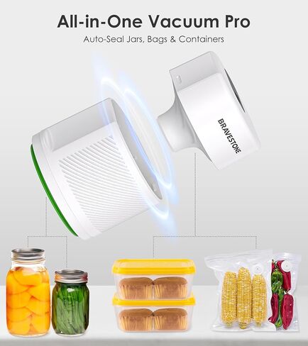 Mason Jar Vacuum Sealer Kit, 3-in-1 Automatic Electric Food Vacuum Sealer Machine for Canning Jars & Zipper Bags, Auto-stop (White) in Saudi Arabia