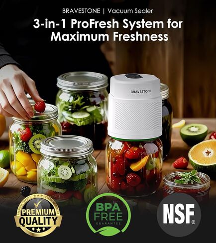 Mason Jar Vacuum Sealer Kit, 3-in-1 Automatic Electric Food Vacuum Sealer Machine for Canning Jars & Zipper Bags, Auto-stop (White) in Saudi Arabia