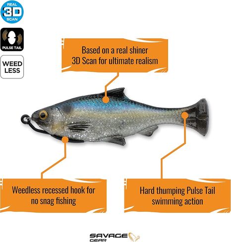 Savage Gear Pulse Tail Shiner Loosebody Fishing Bait, 1 1/4 oz, White, Realistic Contours & Movement, Durable Construction, Includes Heavy-Duty Weighted Fishing Hook, 100% Snag-Free Design in Saudi Arabia