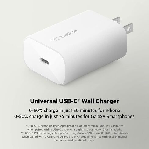 Belkin USB C Charger Block 25W – PD3.0 PPS Super Fast Charging - Samsung Galaxy S25, S24, S23, S22, Apple iPhone 16, iPhone 15/14/13 Plus, Pro, Pro Max, Google Pixel 9, Nintendo Switch, etc - Black in Kuwait