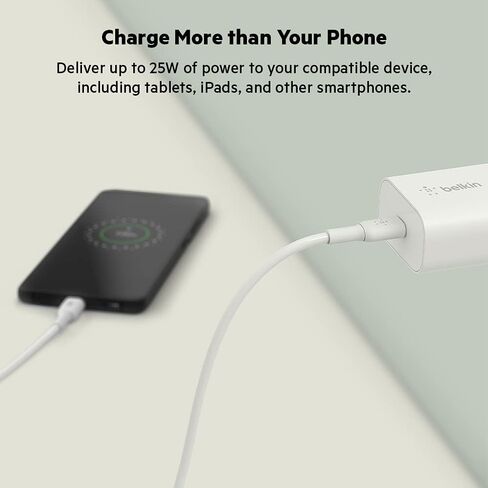 Belkin USB C Charger Block 25W – PD3.0 PPS Super Fast Charging - Samsung Galaxy S25, S24, S23, S22, Apple iPhone 16, iPhone 15/14/13 Plus, Pro, Pro Max, Google Pixel 9, Nintendo Switch, etc - Black in Kuwait