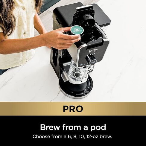 Ninja Dualbrew System Maker 14-Cup Coffee Maker ، خدمة واحدة ، قرون وأراضي ، 4 أنماط من المشروب ، طية مدمجة على بعد 70 أوقية. خزان المياه و Carafe ، Blacvk ، CFP451A in Kuwait