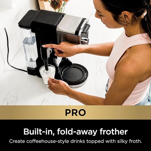 Ninja Dualbrew System Maker 14-Cup Coffee Maker ، خدمة واحدة ، قرون وأراضي ، 4 أنماط من المشروب ، طية مدمجة على بعد 70 أوقية. خزان المياه و Carafe ، Blacvk ، CFP451A in Kuwait